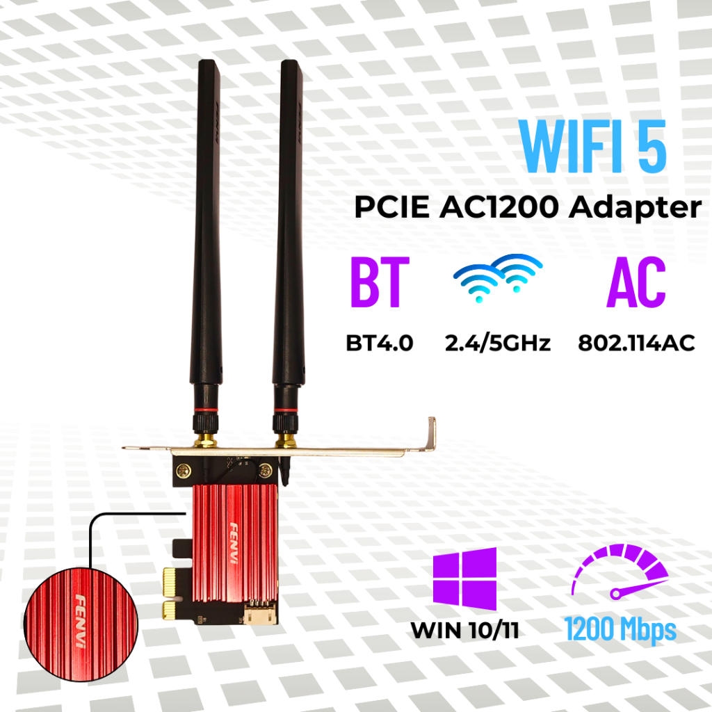 Placa de Rede WiFi 5 AC1200 PCIe com Bluetooth 4.0 Dual Band 2.4G/5GHz ...