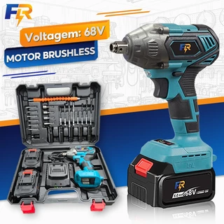 Chave de Impacto Elétrica Sem Fio Com 68V Bateria Motor Brushless Kit Completo Acessórios