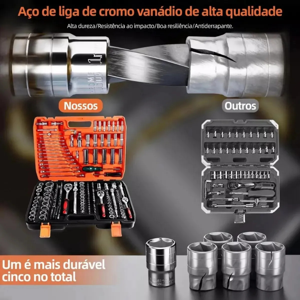 Jogo De Ferramentas 216 Peças Kit Manual Chaves Profissional