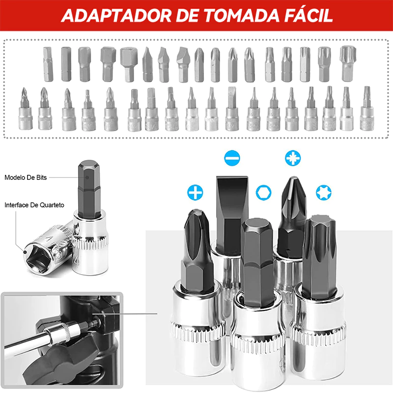 Jogo Caixa De Ferramentas Chave Soquete 108 Peças Multi Funções Profissional