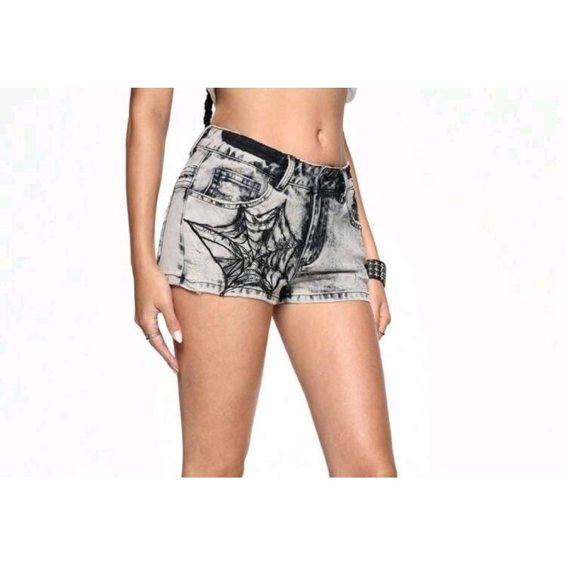 ROMWE Grunge Punk Short curto Denim de Cintura Baixa com Estampa