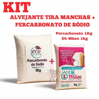 Kit Percarbonato de Sódio + Alvejante de Roupas em Pó 1kg Tira Manchas