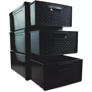 Kit 3 Gaveteiros Rattan Organizador Modular Multiuso 8,2 Litros Quarto Sala Cozinha Empilhável