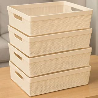 Kit Cestos Organizadores Resistentes 5,2 Litros Multiuso Lavanderia Escritório Plástico Rattan em Oferta na Shopee