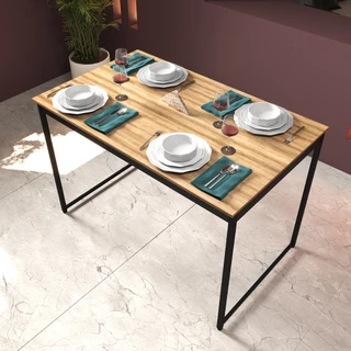 Mesa de Jantar Industrial 4 Lugares Cozinha 105 x 45 cm com Tampo de Madeira e Pés Metal ShoopMaga em Oferta na Shopee