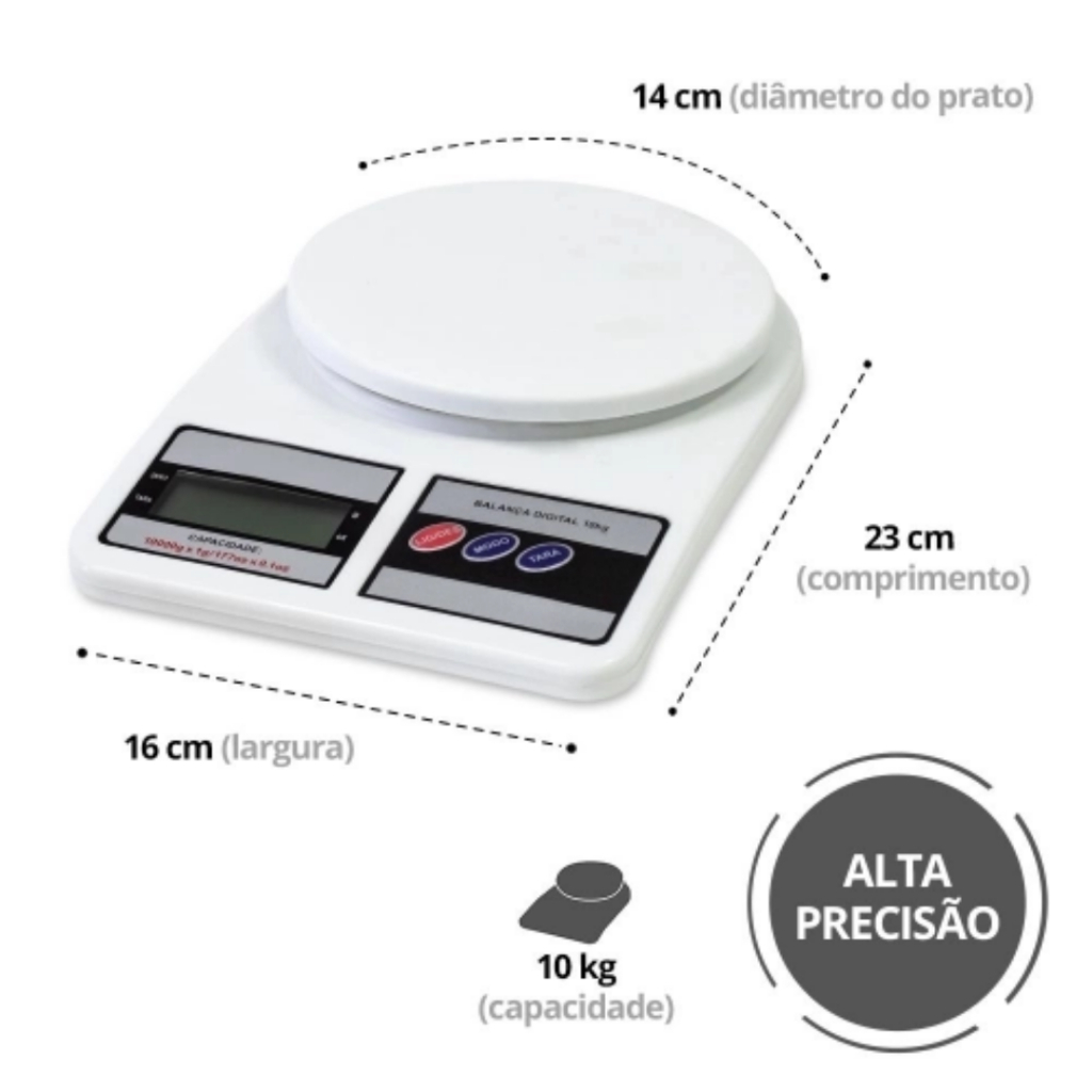 Balança Branca de Cozinha de Precisão 10kg Pesagem Alimentos Portatil ...