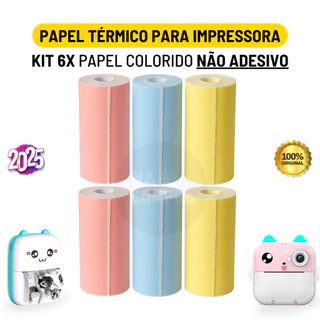 Kit 6 Bobina Rolo Papel Térmico 57mm Colorido Mini Impressora Portátil | Envio Imediato