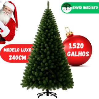 Árvore de Natal Pinheiro Luxo 2,40m 1520 Galhos Premium Arvore Cheia Grande Decoração Feliz Natal