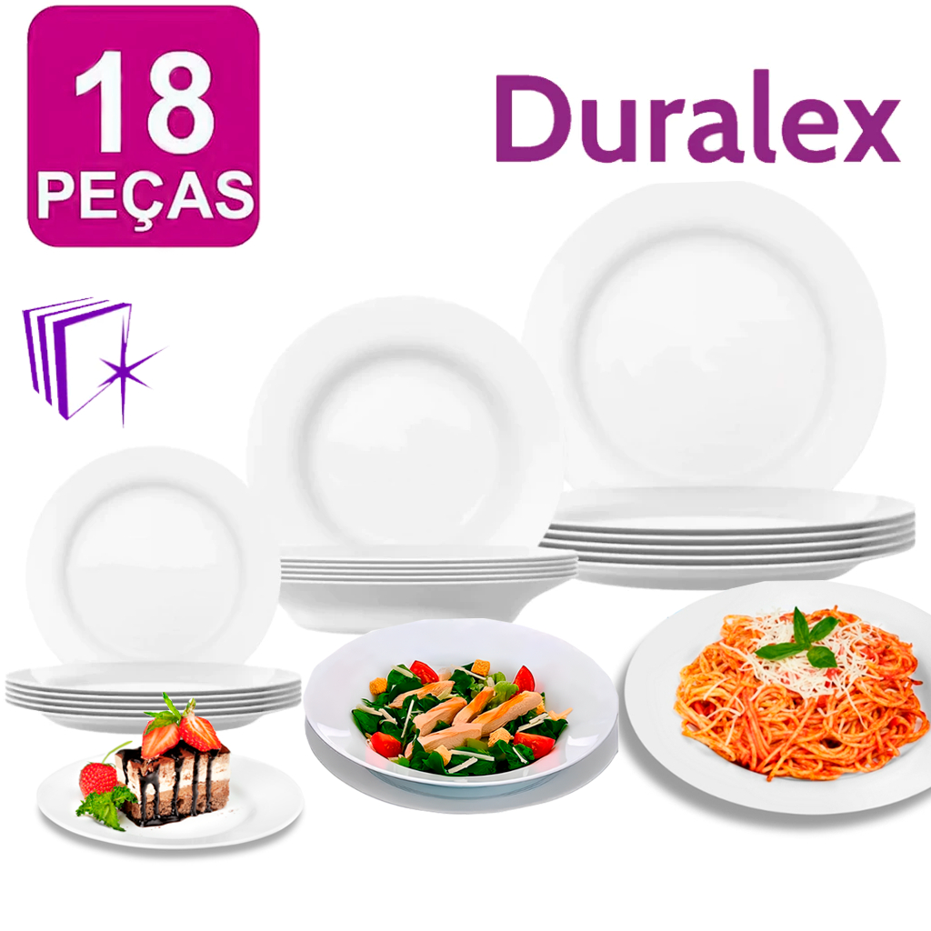 Conjunto Jogo de Pratos Branco Vidro Opaline 18 Unidades Menu 6 ...