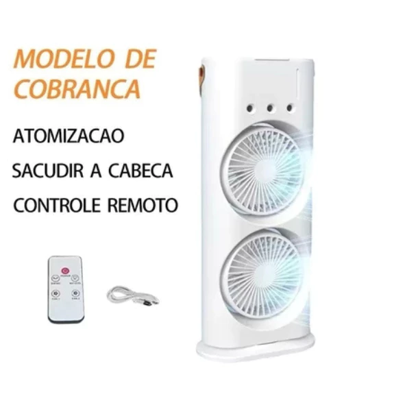 Ventilador Duplo Recarregável Umidificador Giratório Ar Com Reservatório Com LED