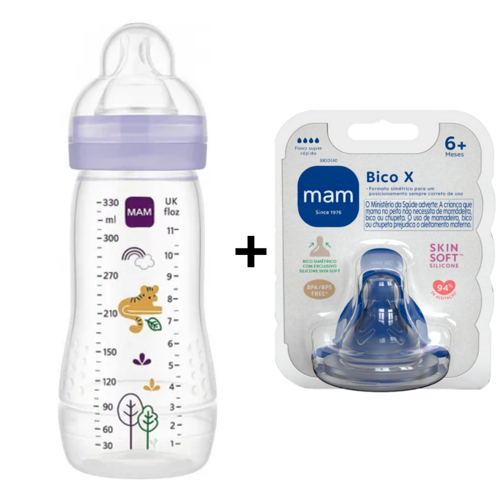 Kit Mamadeira+Bico X MAM Easy Active 330ml +4 Meses e Bico +6 Meses ...