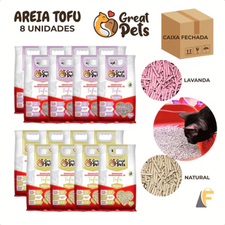 Kit 8 Areias Gatos Biodegradavel Tofu Granulado 2kg Fragrância Natural ou Lavanda Great Pets em Oferta na Shopee