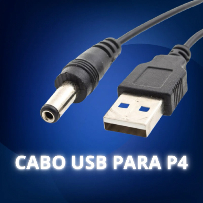 Cabo de Força USB para P4 5.5mm 50cm – Alimentação 5V DC | Ideal para LED, Roteador, Câmera, Cadeira Gamer