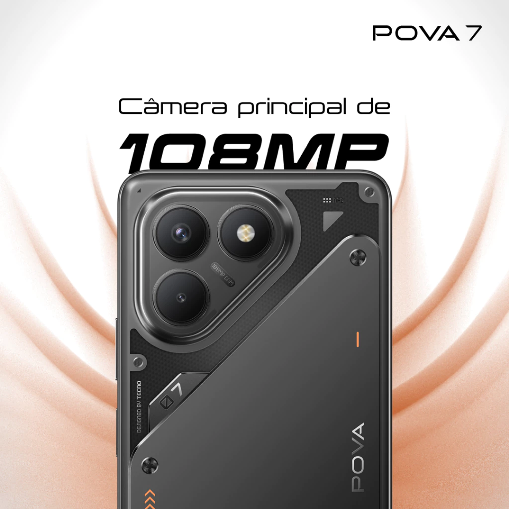 <img src="https://deo.shopeemobile.com/shopee/shopee-pcmall-live-sg/productdetailspage/d35d840bd7617cd29fc5.svg" alt="mall inline badge"> Tecno POVA 7 4G, Versão Global, 7000mAh + 45W, 256GB/8GB, Helio G100, Câmera 108MP, Tela 120Hz, NFC, IP64
