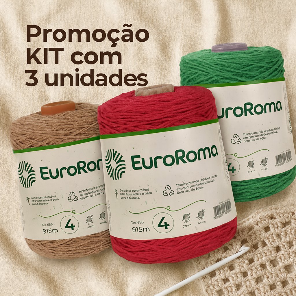 Kit 3 Barbantes EuroRoma Nº 4 915m | Barbante Sustentável para Crochê ...