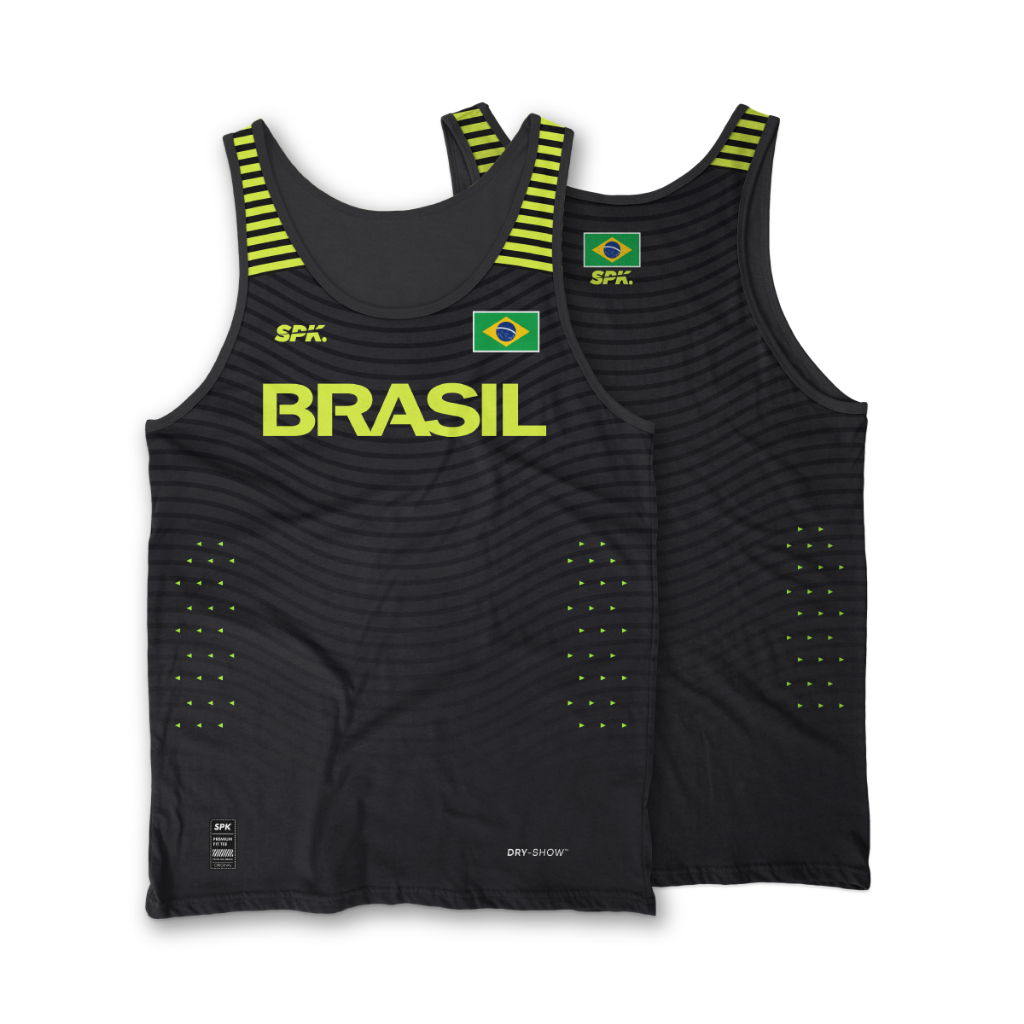 Camiseta Regata De Corrida Maratona Running Brasil Proteção Uv Respirável secagem rápida - Preta/Verde