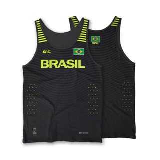 Camiseta Regata De Corrida Maratona Running Brasil Proteção Uv Respirável secagem rápida - Preta/Verde