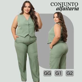 Conjunto Alfaiataria Feminino Calça Social com Ziper e Colete Elegante Envio Imediato