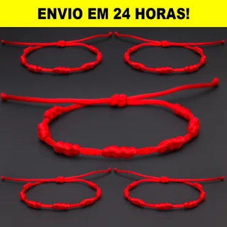 Kit 5 Pulseiras 7 Nós Vermelha Kabbalah Proteção Contra o Mal