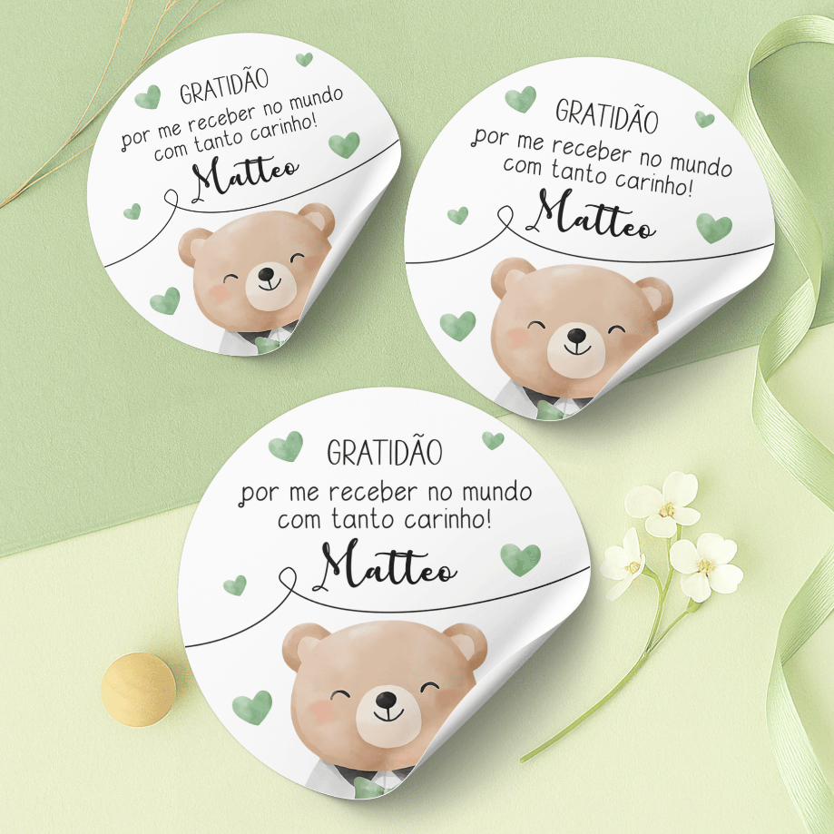 Adesivo Personalizado Ursinho Verde | Lembrancinha Saída Visita ...