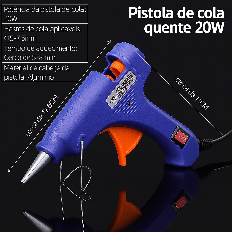 Pistola de Cola Quente Profissional 20W Bivolt Artesanato Liga/Desliga ...