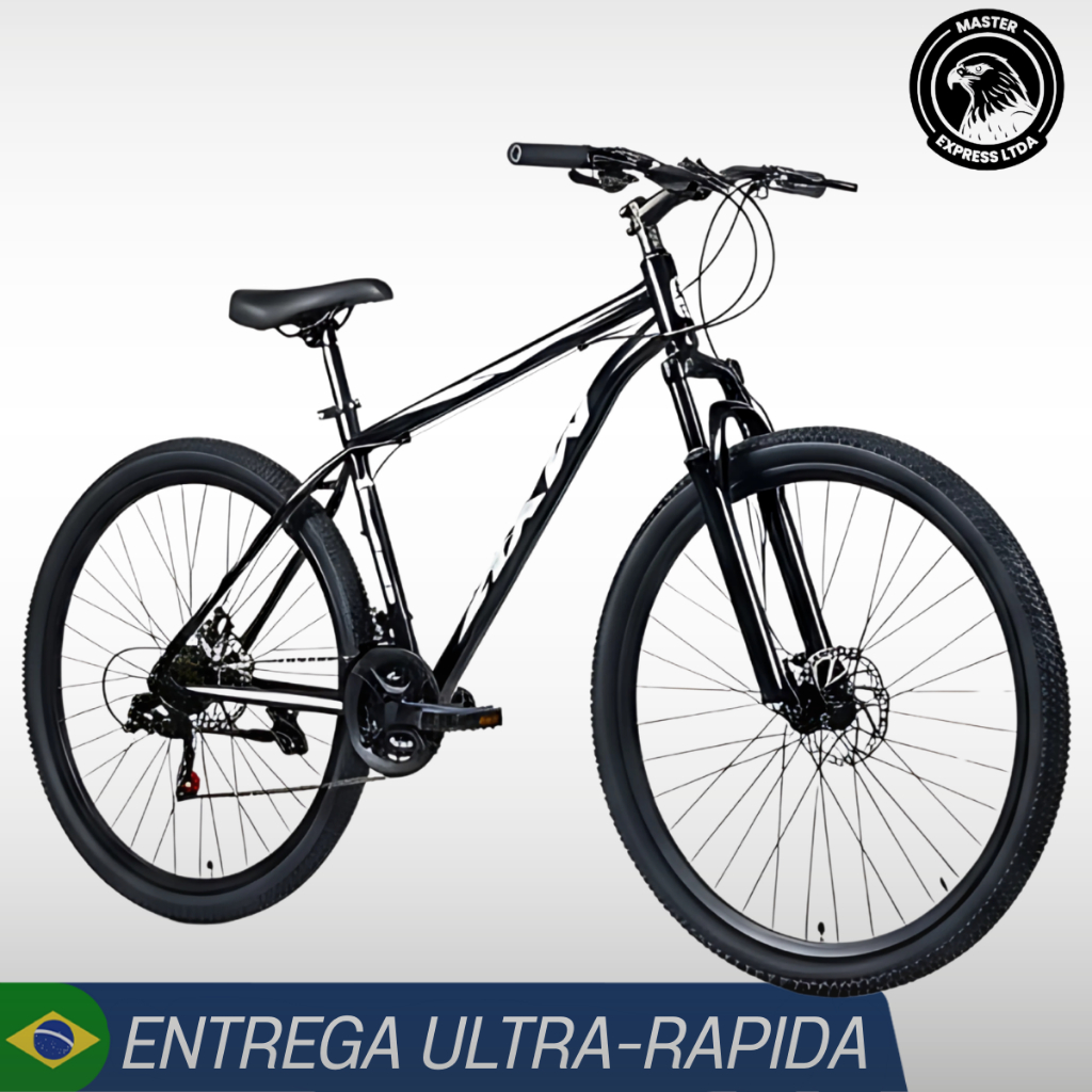 BICICLETA ARO 29, 21 MARCHAS CAMBIO SHIMANO COM SUSPENSAO CINZA