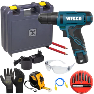 Parafusadeira A Bateria 12v 3/8'' Wesco Ws2556 Com Kit Maleta E Bit em Oferta na Shopee