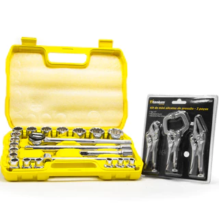Maleta Jogo de Soquetes 1/2" (22 Peças) + Jogo de Alicate Pressão (03 Peças) Titanium Platina em Oferta na Shopee