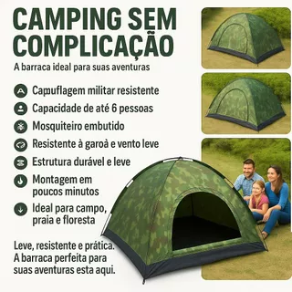 Barraca até 6 Pessoas Camping Camuflada – Leve, Resistente e Fácil de Montar em Oferta na Shopee