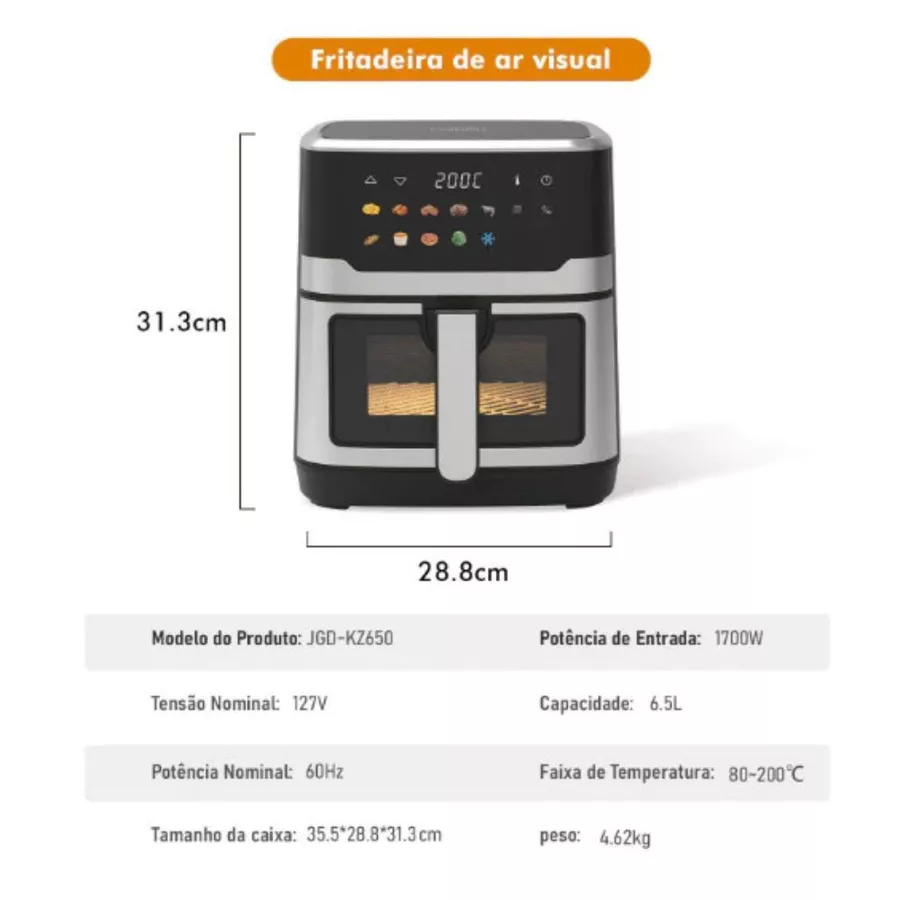 Air Fryer 6.5L / Forno Elétrico 3 em 1 Fritadeira Elétrica Air Fryer Botão Air Fryer Coibeu 110V — foto 3