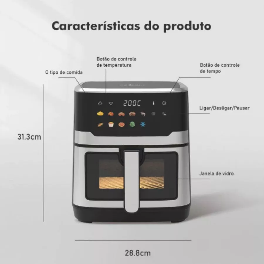 Air Fryer 6.5L / Forno Elétrico 3 em 1 Fritadeira Elétrica Air Fryer Botão Air Fryer Coibeu 110V — foto 2