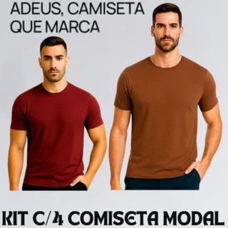 Kit 4 Camiseta Masculina Modal T-Shirts - Cores aleatórias - Gola V ou Redonda – Envio Aleatório