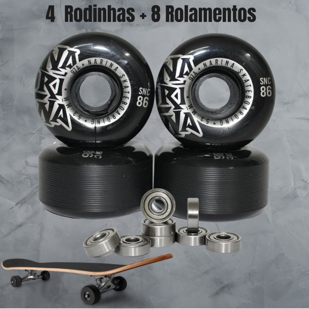 Rodinha de Skate 53mm Semi Profissional + 8 Rolamentos Para