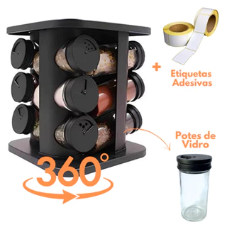 Porta Condimento Giratório Tempero com 12 Potes de Vidro