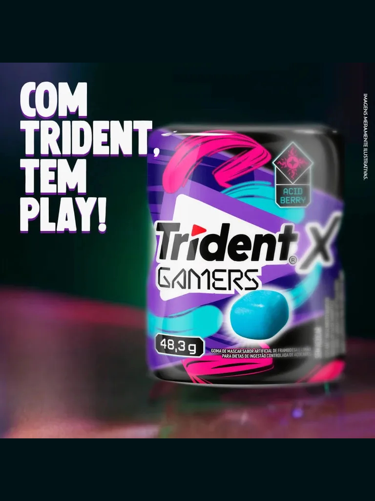 Chiclete Trident XGamers Framboesa E Limão Sem Açúcar 6 Unidades