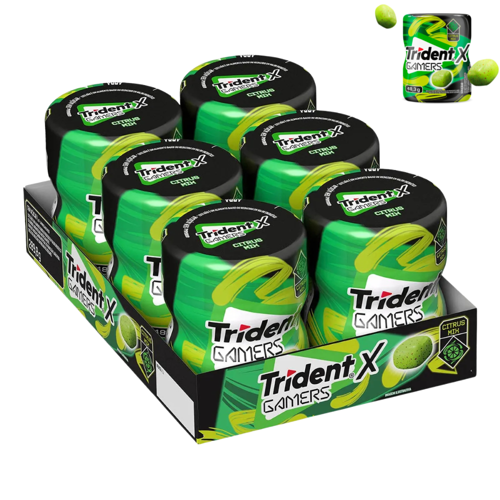 Chiclete Trident XGamers Sem Açúcar 6 Unidades 48,3g Garrafa