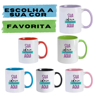 Caneca Personalizada Com Sua Logo Ideia Imagem Cerâmica Branca Com Alça e Interior Colorido - 325ml