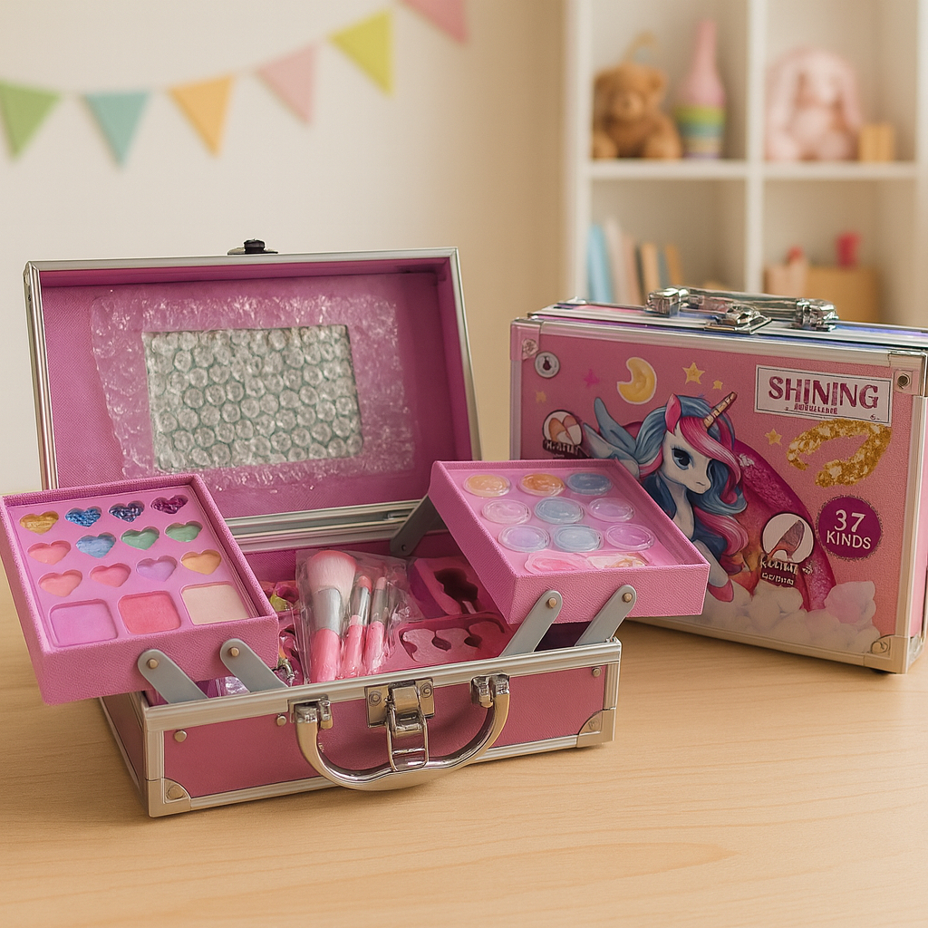 Maleta de Maquiagem Infantil Rosa Brilhante Lançamento Completa Kit 37 ...