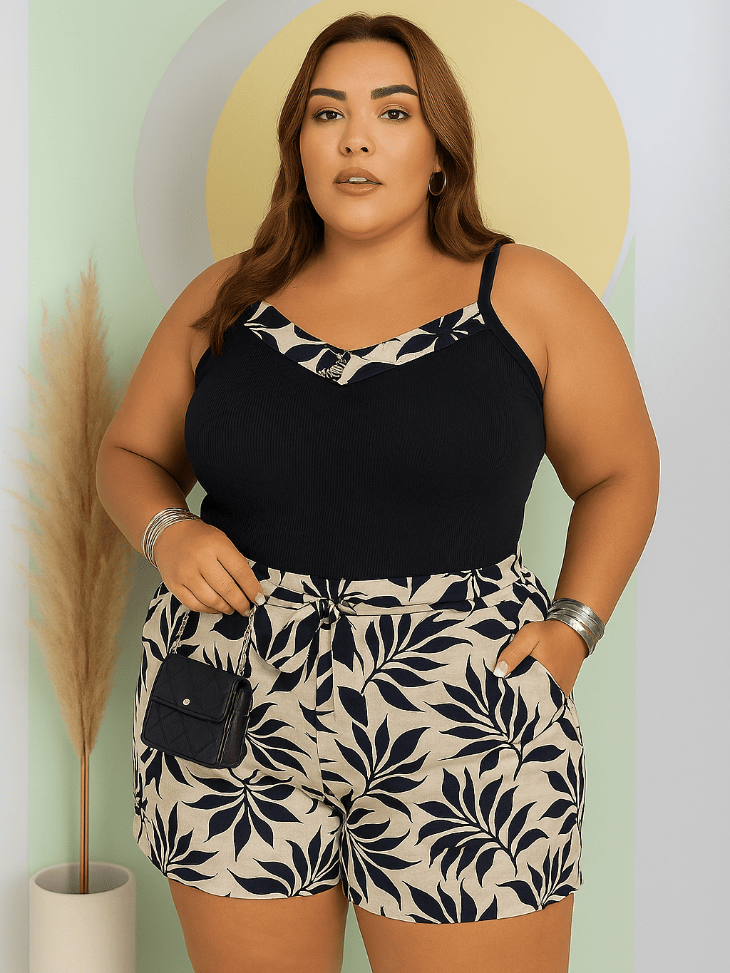 Conjunto Feminino Blusa Alça + Short Estampado G GG e Plus Size.