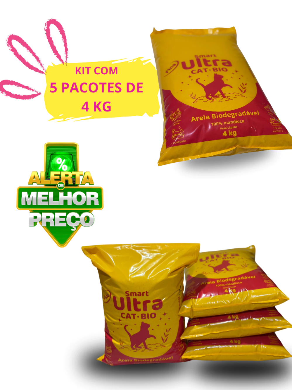 Imagem do produto Kit 5 Pacotes de Areia Higiênica 4kg para Gatos – Biodegradável, Segura e Longa Duração no catálogo Master Pet