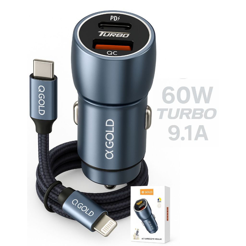 Carregador Veicular Turbo 60W USB + TIPO C Para Android e IOS ...