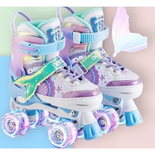 Patins Quad SEREIA 4 Rodas Infantil Lançamento Tamanho Regulável com LED