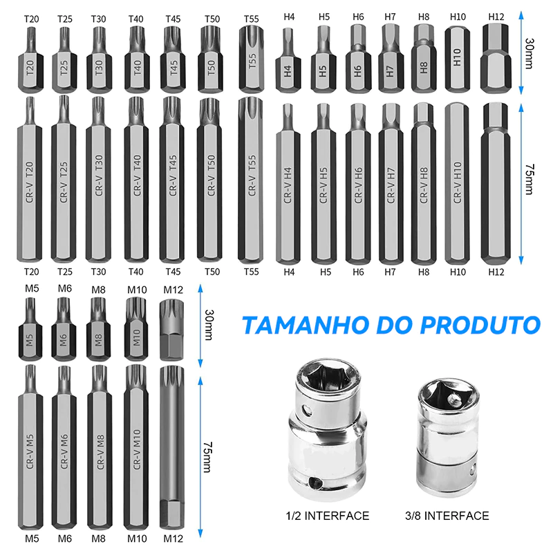 40 Peças De Ferramentas Bit Torx Allen Multidentado CRV De Alta Qualidade