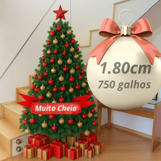 Árvore Natal Luxo180cm 750 galhos Verde Muito Cheia Decoração Festa de Natal Papai Noel