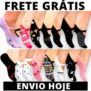 Kit 3 Pares Meias Femininas Antiderrapante 35/40 Atoalhada Pilates Yoga e Hidroginástica Conforto Premium Frete Grátis