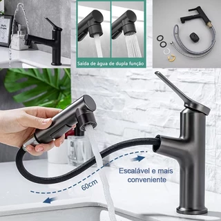 Torneira Banheiro Preto Extensível 50cm 3 Modos Torneira Bancada Para Banheiro Dispositivo Quente E Frio Torneira