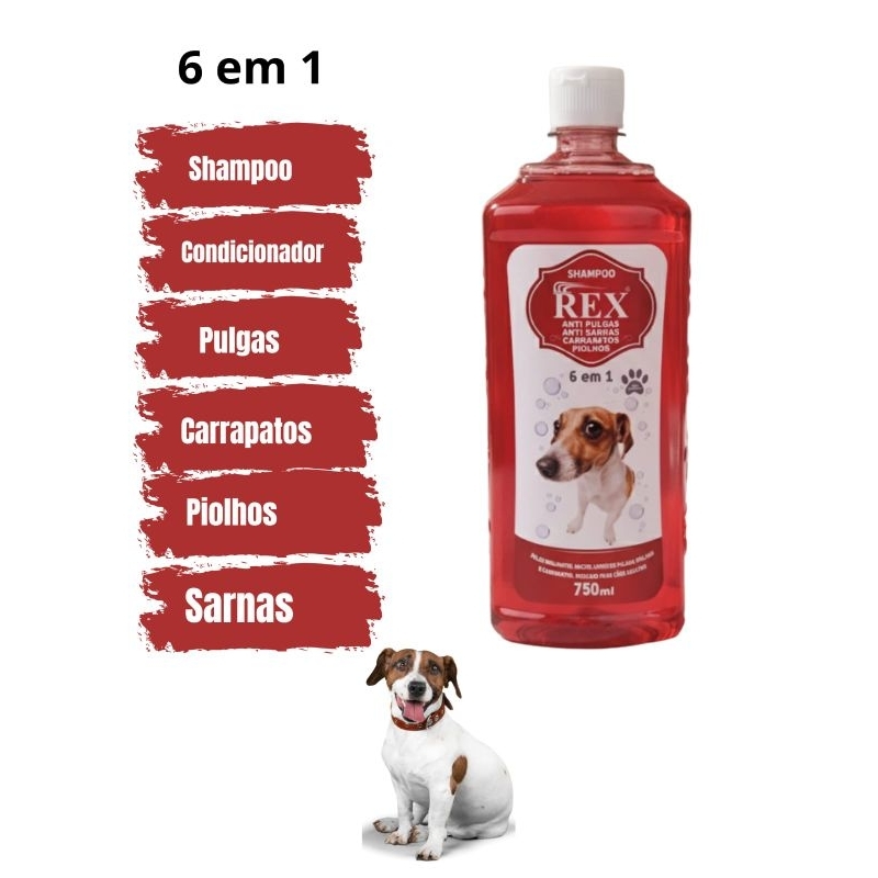 Shampoo Rex anti pulgas, sarnas,carrapatos, piolhos - (750 ml) | Shopee ...