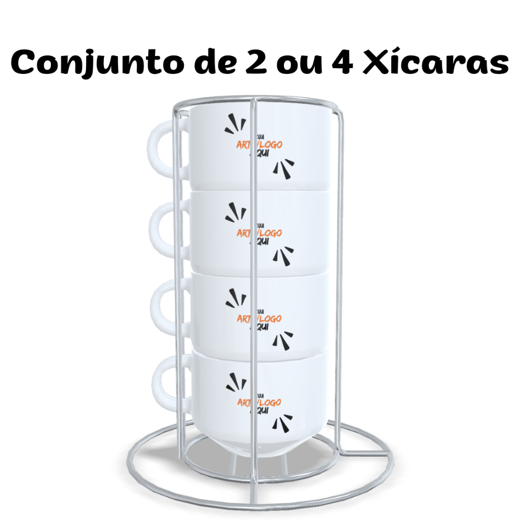 Conjunto de 4 Xícaras 180 ML Personalizadas com Suporte de Metal