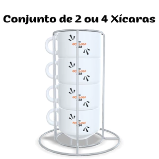 Conjunto de 4 Xícaras 180 ML Personalizadas com Suporte de Metal