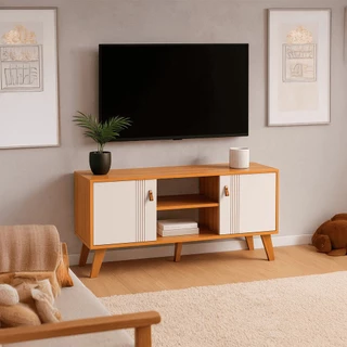 Rack Berlim 1,15 m Para Tv de Até 55" Cinamomo/Off White - SSX Multicoisas